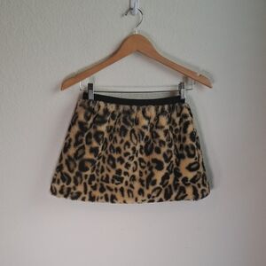Leopard Faux Fur Mini Skirt Lined Knit Fabric Elastic Waist Size Junior XS